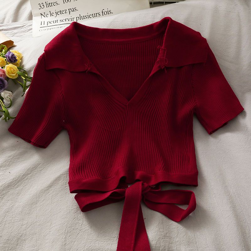 Áo Thun Dệt Kim Tay Ngắn Dáng Ôm Thời Trang Mùa Hè 2023 Cho Nữ