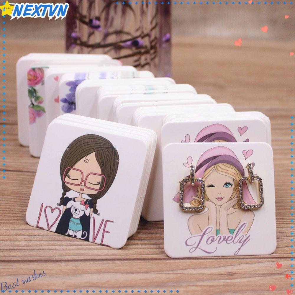 Set 100 Tấm Thẻ Trưng Bày Bông Tai Họa Tiết Hoạt Hình Dễ Thương