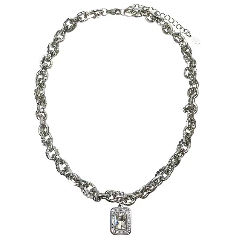 Vòng cổ Mặt Vuông Đính Đá Quý Phong Cách Hip Hop Sang Trọng