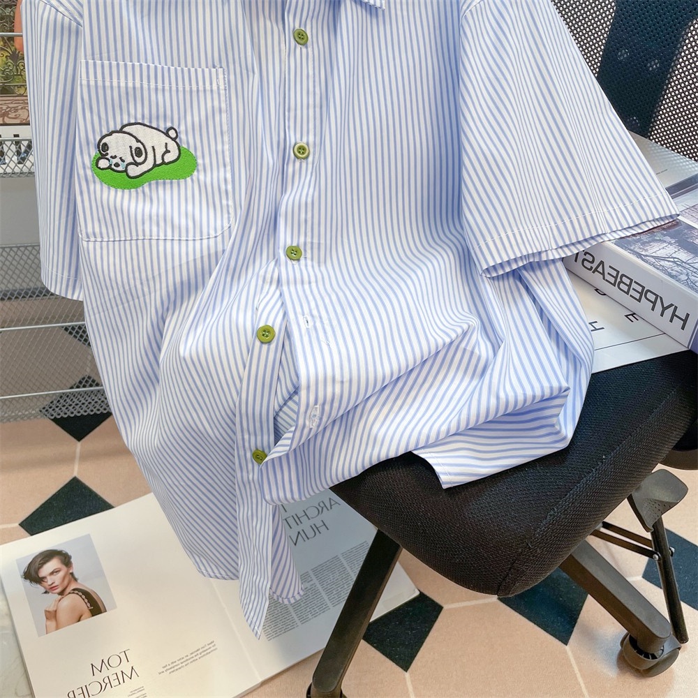 Áo Sơ Mi Tay Ngắn Dáng Rộng Thêu Họa Tiết Phong Cách Nhật Bản Thời Trang Mùa Hè Cho Nam 150kg 2