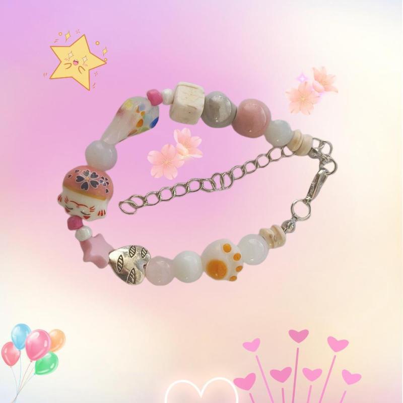Vòng Tay Chuỗi Hạt Thiết Kế Mèo May Mắn Hoạt Hình Dễ Thương Ngọt Ngào Dễ Phối Đồ niche Cho Nữ