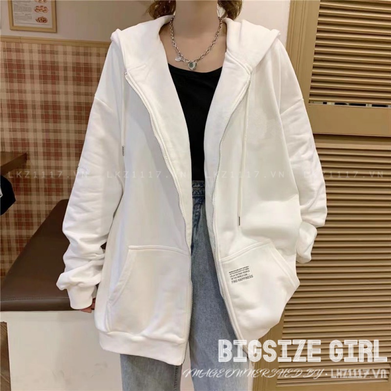 Áo nỉ hoodie khoác Bigsize Áo cardigan nữ dáng suông tay dài thiết kế khoá kéo mùa thu Phong cách Hàn Quốc Thời Trang cá tính xinh đẹp cho người mập béo nữ