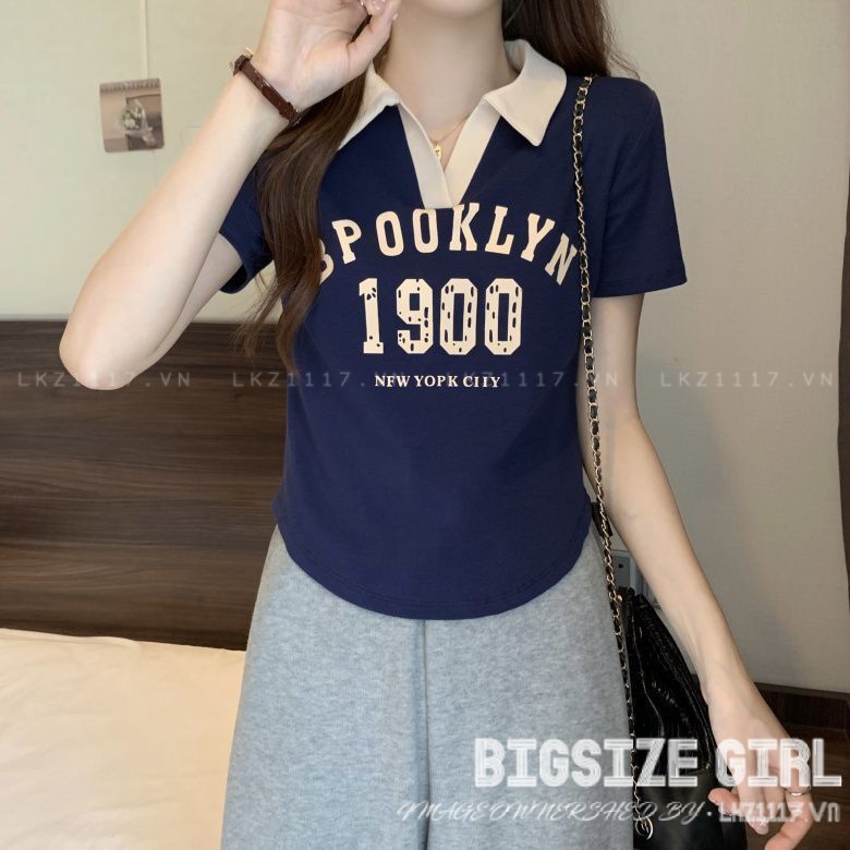 Áo thun nữ tay ngắn Bigsize Áo polo kiểu form rộng có cổ in hình mùa hè Phong cách Hàn Quốc Thời Trang đẹp
