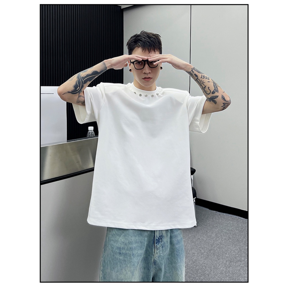 [Love Wearing Help] Áo Thun Nam Tay Ngắn Đính Đinh Tán Kim Loại Cao Cấp Phong Cách Đường Phố Hàn Quốc