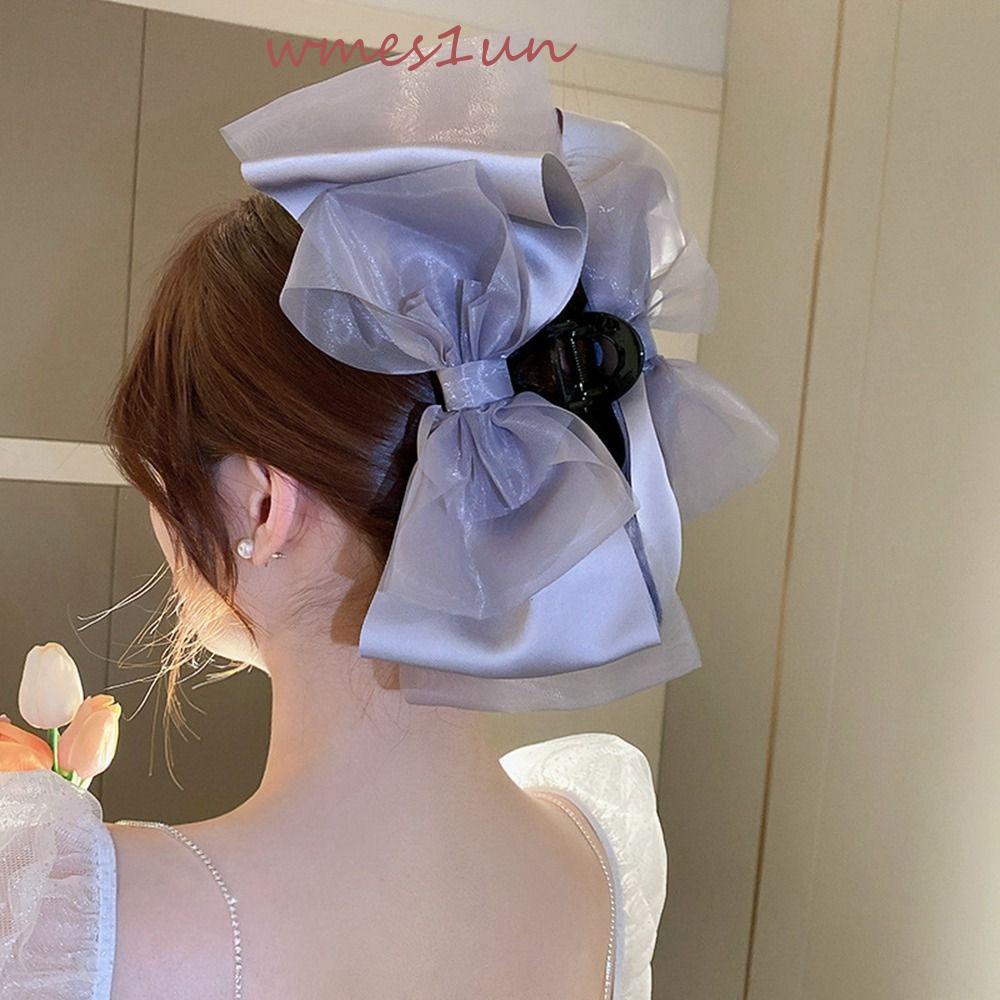 Kẹp Tóc Càng Cua Cỡ Lớn Phối Lưới Đính Nơ Phong Cách Hàn Quốc Ngọt Ngào WMES15H Cho Nữ