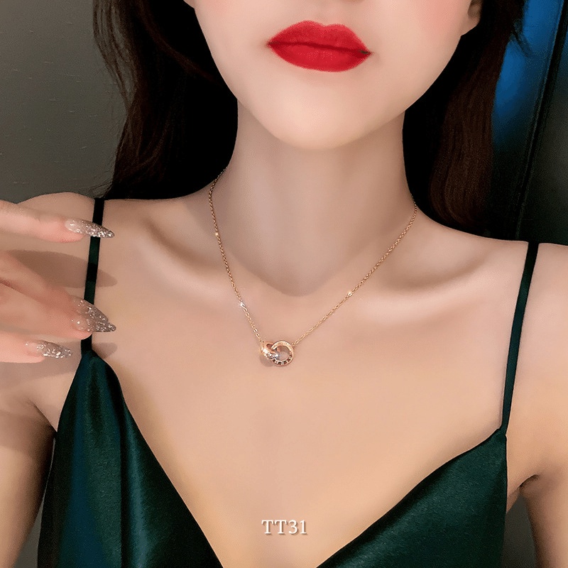 [KHÔNG ĐEN GỈ] Dây chuyền Titan Vòng cổ Timeless hai vòng tròn lồng nhau Mely TT31