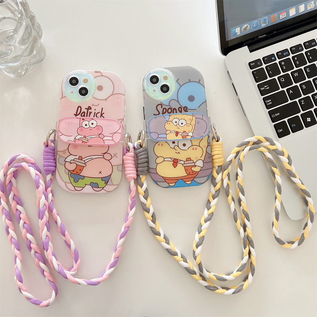 Ốp Điện Thoại TPU Mềm Trong Suốt Chống Rơi Hình Spongebob Có Dây Đeo Chéo Cho iPhone 14 13 12 11 Pro Max