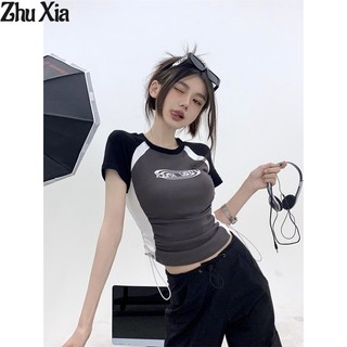 Áo Thun Tay Ngắn Dáng Ôm Phong Cách retro Màu Sắc Thời Trang Mùa Hè Dành Cho Nữ