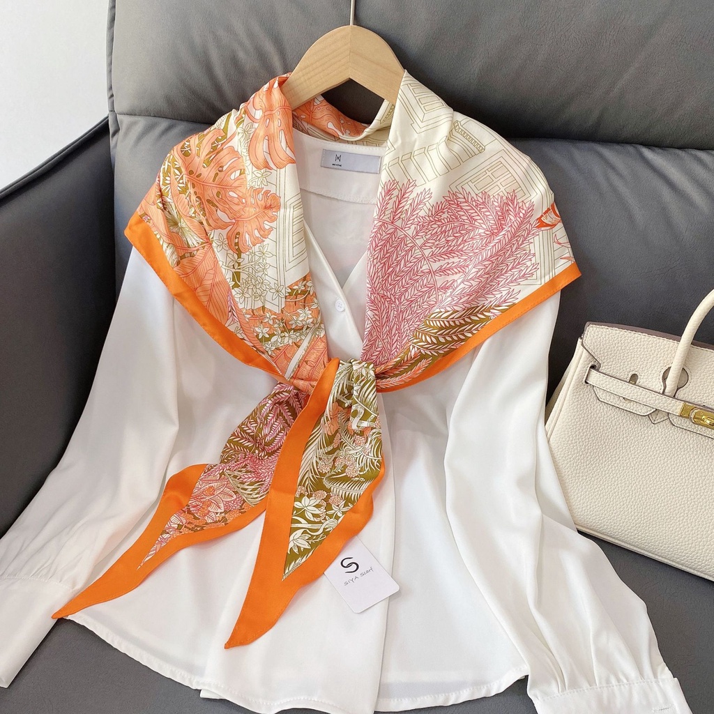 Hàng Mới Về Khăn Choàng Cổ Dài Ruy Băng Mỏng Họa Tiết Kim Cương Hình Học Hoa Cỏ Phong Cách Hàn Quốc Dành Cho Nữ