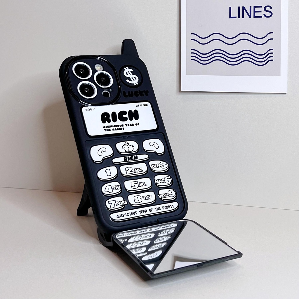 Ốp Điện Thoại tpu Dẻo Nắp Gập Tráng Gương Họa Tiết Chú Thỏ Đen Cổ Điển Cho iPhone 14 13 12 11 Pro Max