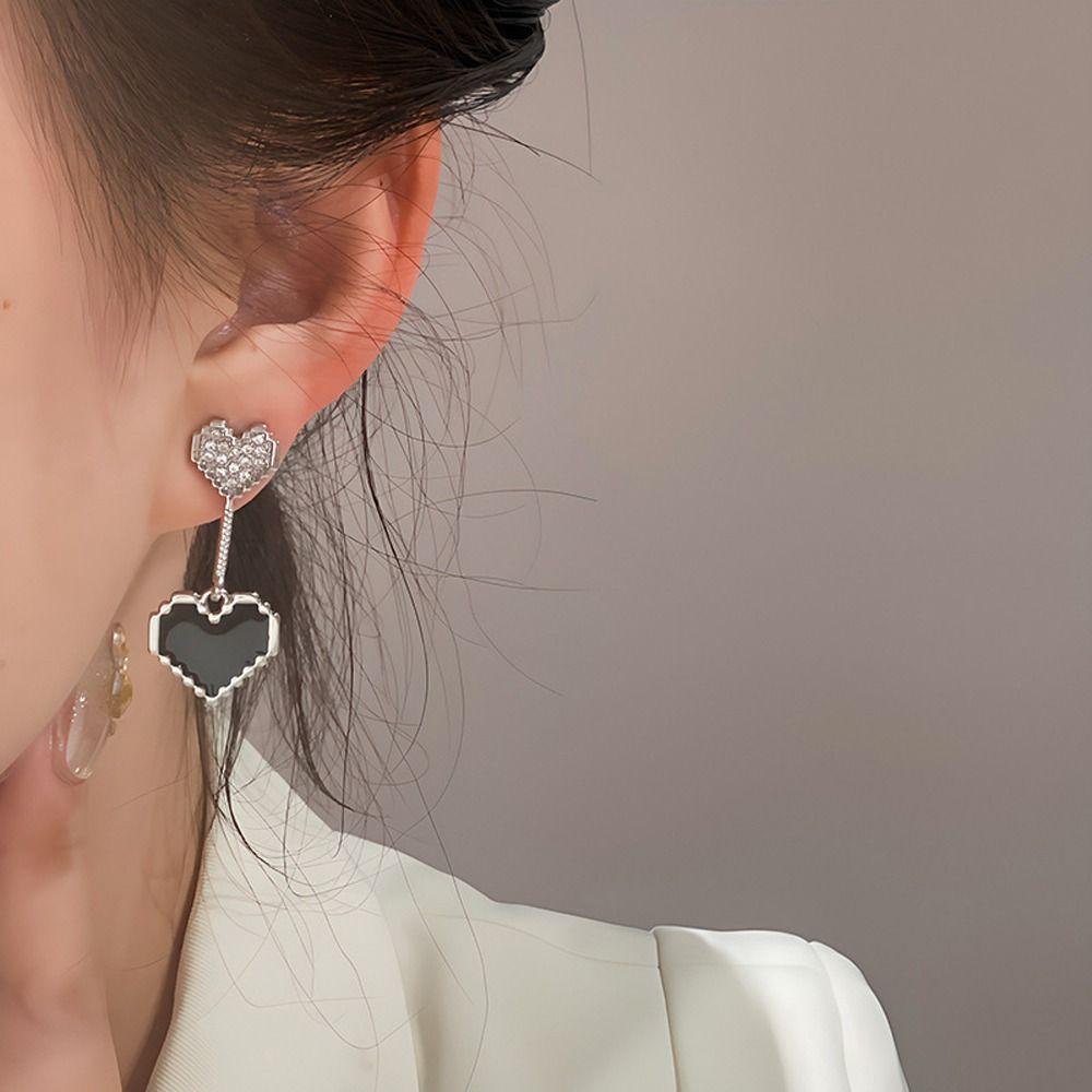 Khuyên Tai Thả Kim Loại Hình Hoa Hồng Đính Đá Tinh Xảo Cho Nữ