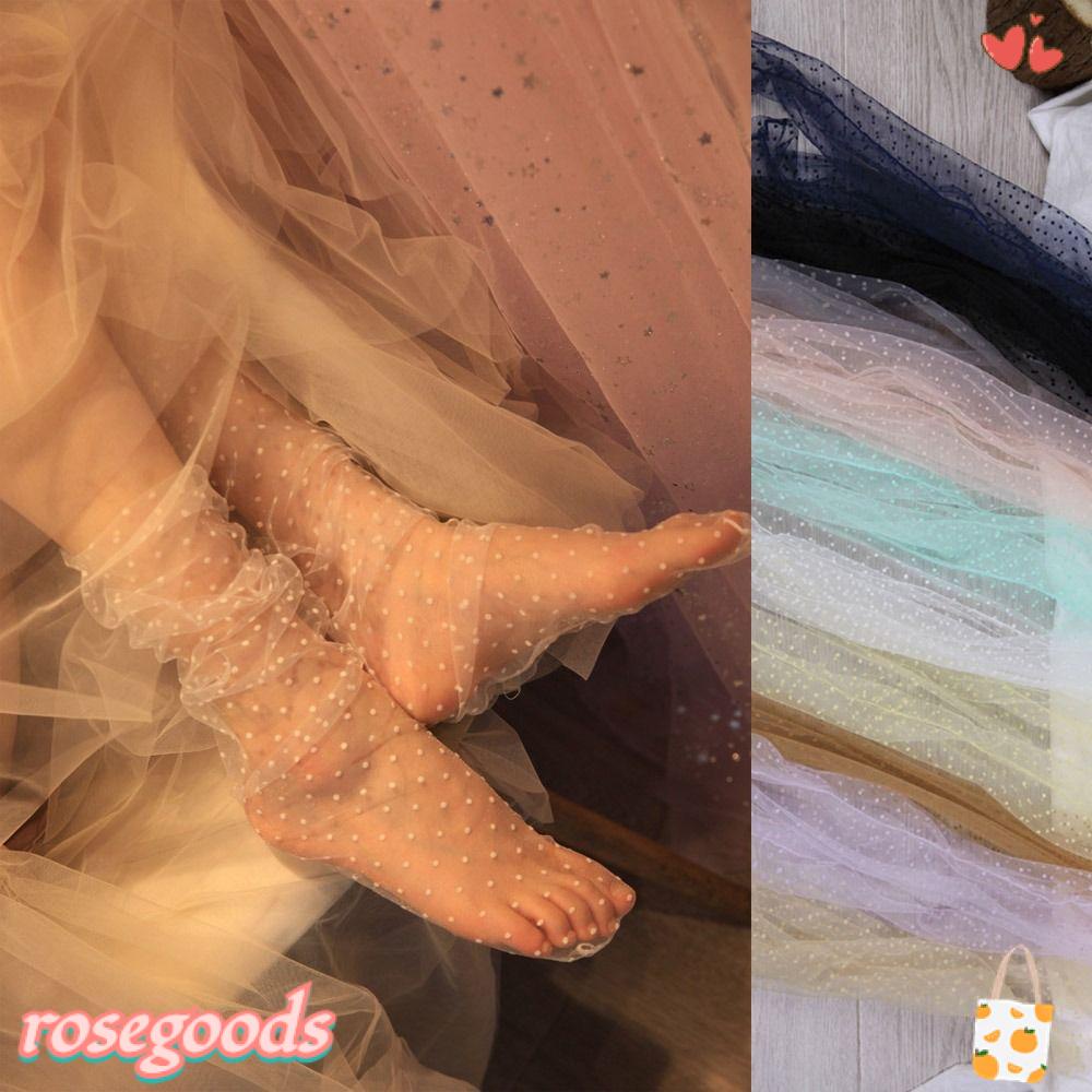 Vớ Công Chúa Bằng Vải Tuyn Siêu Mỏng Thoáng Khí Họa Tiết Chấm Bi Phối Ren Hoa Hồng Dành Cho