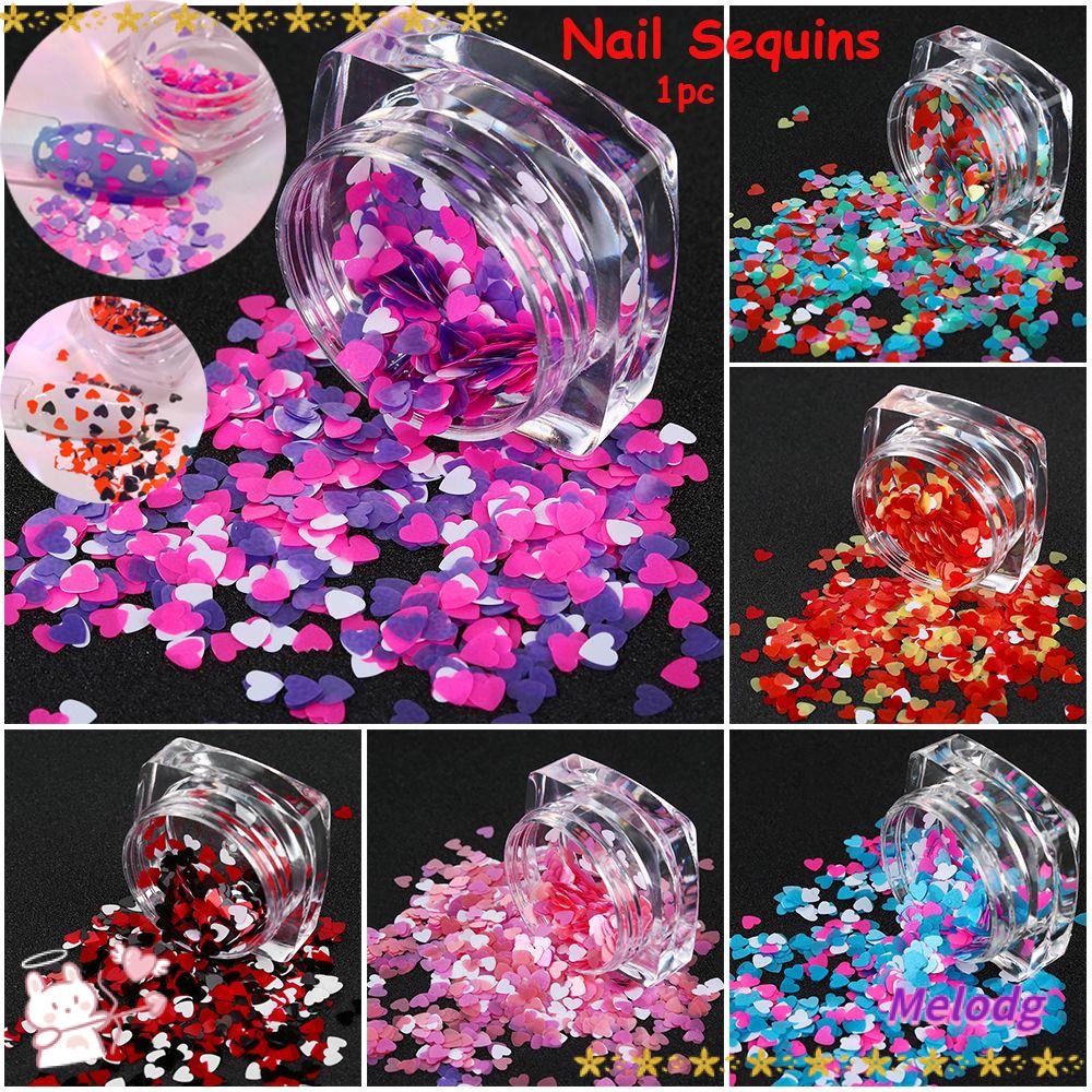 MELODG Hộp Sequin Hình Trái Tim Nhiều Màu Sắc Đính Móng Tay Thời Trang