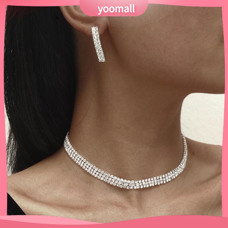 Bộ Vòng cổ + Bông Tai Đính Đá zircon Toàn Diện Dễ Phối Đồ