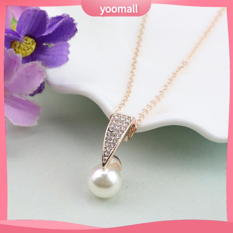 Bộ Vòng cổ + Bông Tai Đính Kim Cương &amp; Ngọc Trai Giả Kiểu Âu Mỹ Cho Nữ