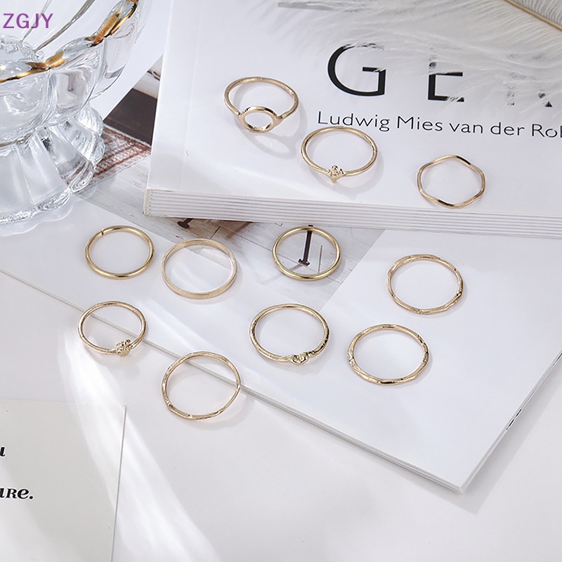 Set 11 Nhẫn Hở Phong Cách Bohemian Có Thể Điều Chỉnh Kích Thước Dành Cho Nữ Mới