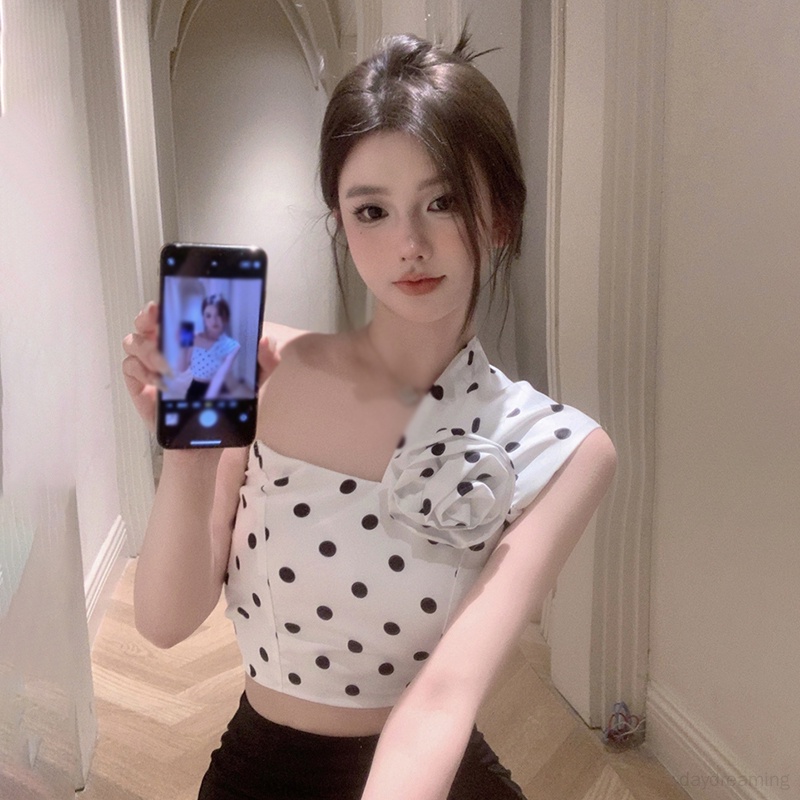 Áo Croptop Trễ Vai Hoạ Tiết Hoa Phong Cách Retro