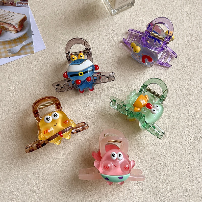 Kẹp Tóc Hình SpongeBob Vuông / Ngôi Sao / Cá Mập Dễ Thương Phong Cách Nhật Hàn Cho Nữ