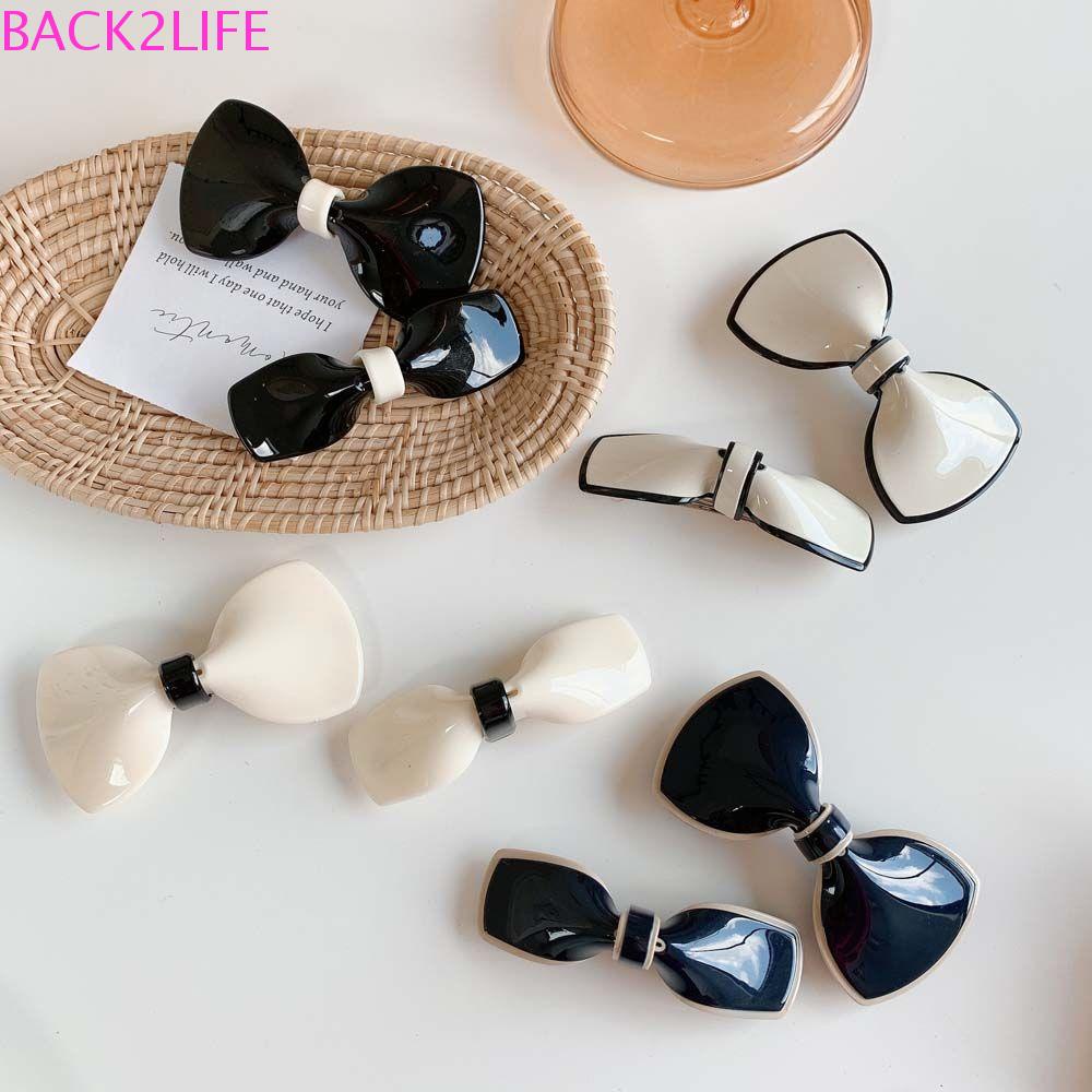 BACK2LIFE Bộ 2 Kẹp Tóc Nơ Màu Trắng Đen Đơn Giản Thời Trang Cho Nữ