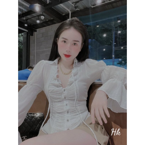 Áo sơ cổ tim bèo tay chun siu xưnnn