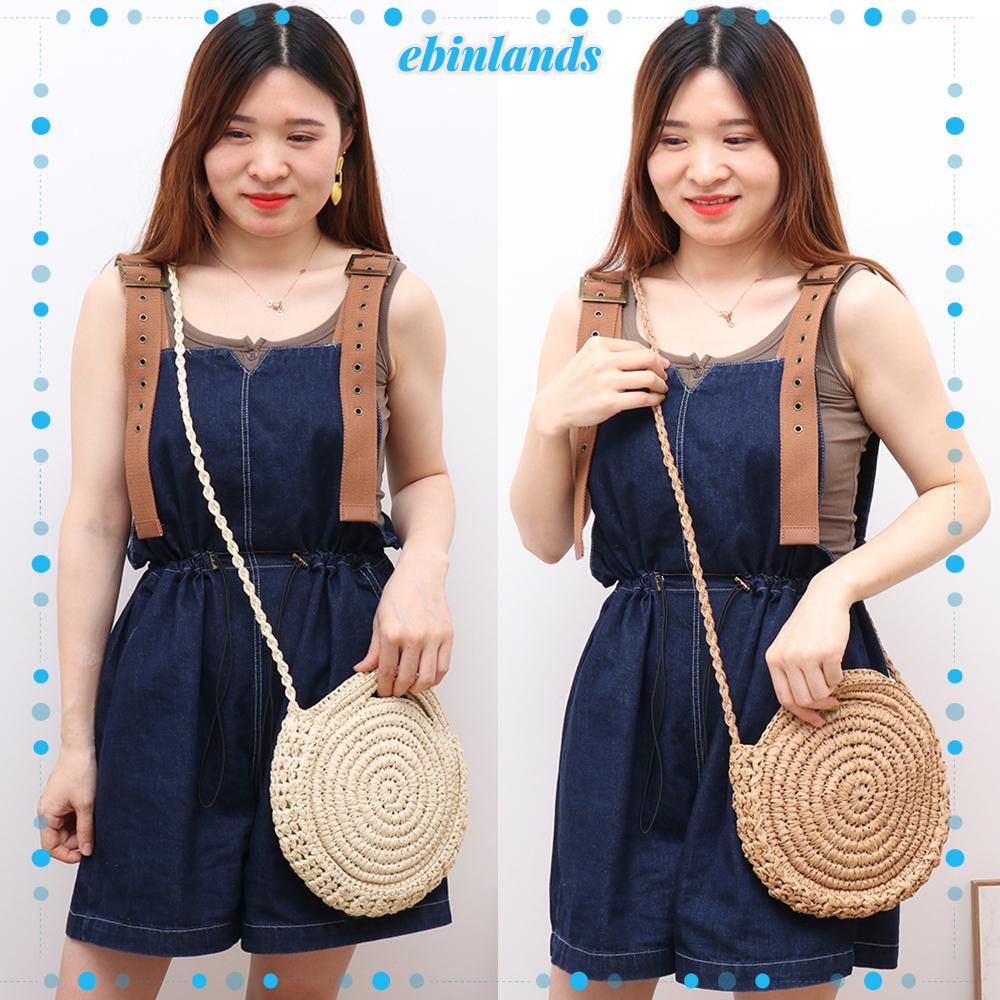 EBINLANDS Túi Xách Đan Lát Hình Tròn Phong Cách Retro Cho Nữ