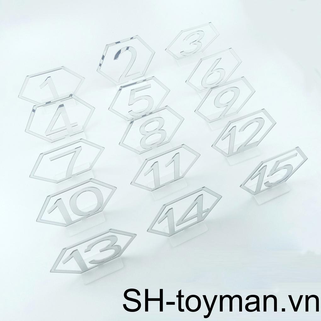 Bộ 15 Phụ Kiện Số 1-15 Bằng Acrylic Kèm Giá Đỡ Trang Trí Bàn Tiệc Cưới