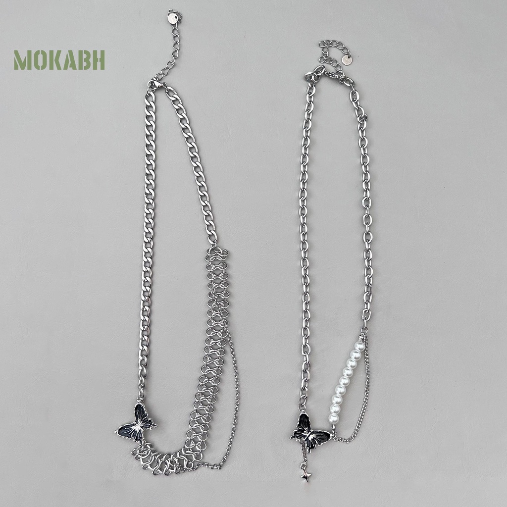 Vòng cổ Mặt Hình Bướm Đen Ngọc Trai Nhân Tạo Thời Trang Dành Cho Nữ