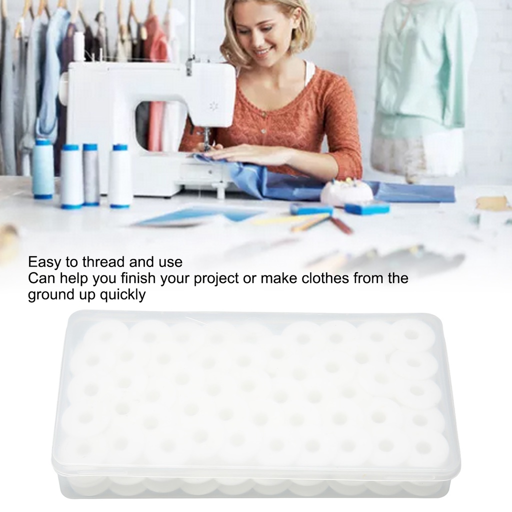 Set 100 Lõi Quấn Chỉ Bằng Nhựa Bóng Nhỏ Gọn Kèm Hộp Đựng Cho Máy May Phẳng