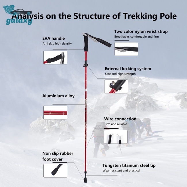 Galaxy Bộ 2 Gậy Đi Bộ 5 Khúc Gấp Gọn Thoáng Khí Thoải Mái Cho Nam Và Nữ