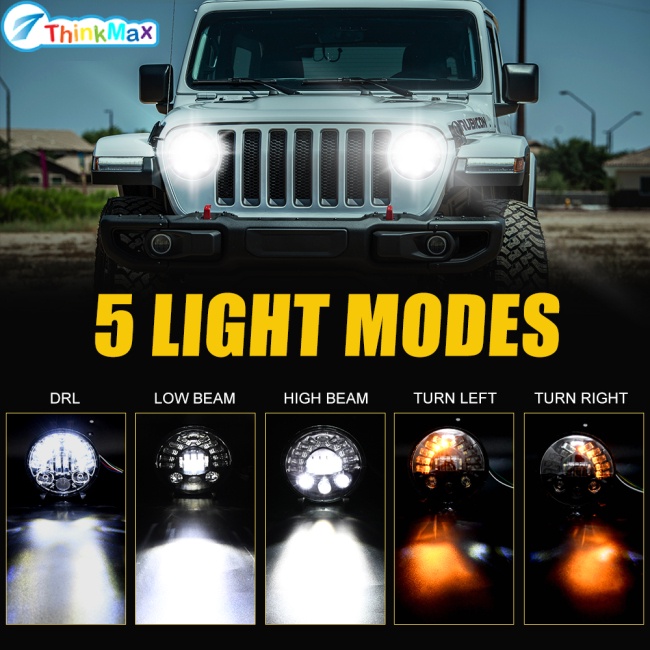 Thinkmax Đèn Pha Led DRL Halo 7-inch Matrix Bằng Nhôm Màu Gradient Cho Wrangler