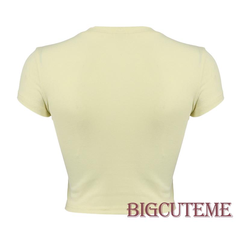 Áo Thun Lửng Ngắn Tay Cổ Tròn In Chữ Thời Trang Nữ Tính