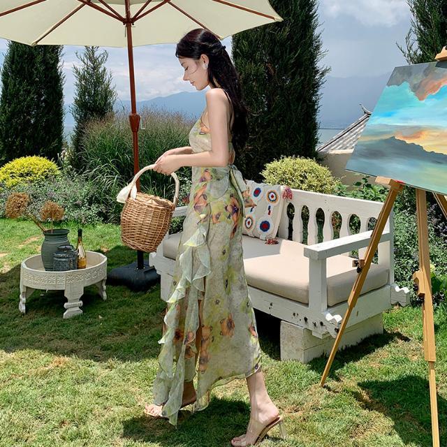 Đầm Dài Đi Biển In Hoa Thời Trang Mùa Hè Dành Cho Nữ