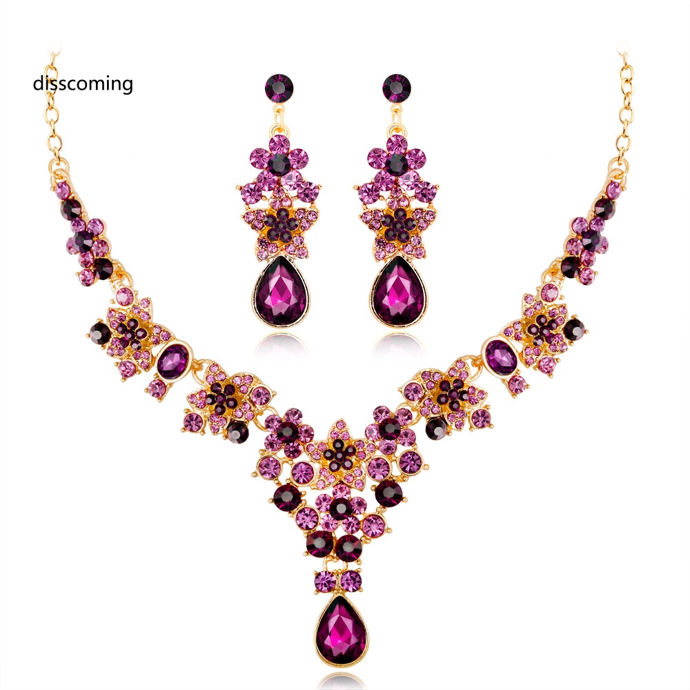 Sl| Bộ Vòng cổ Pha Lê Nhiều Màu Sắc Xinh Xắn Cho Cô Dâu