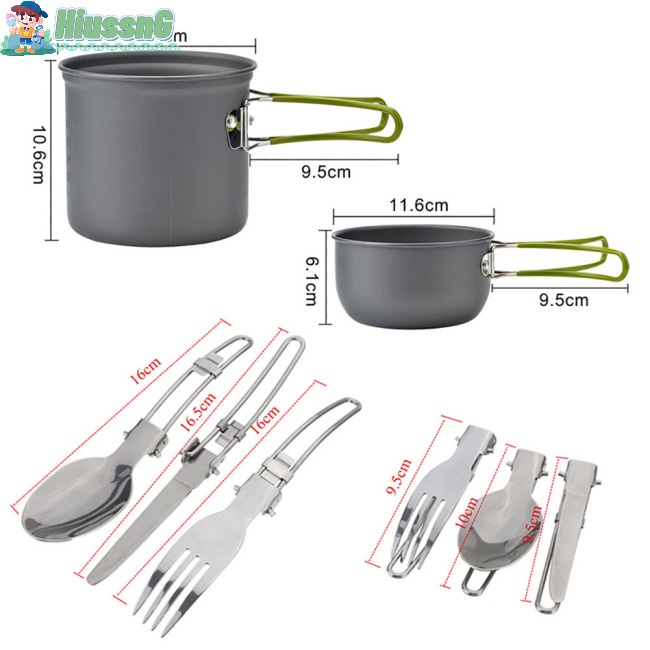 Bộ Nồi Và Dụng Cụ Ăn Bằng Hợp Kim Nhôm Có Thể Gấp Gọn Cho 1-2 Người Khi Đi Cắm Trại