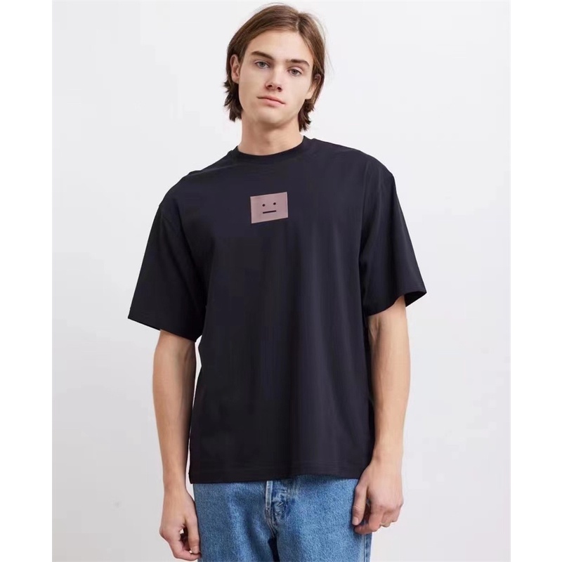 Áo Thun cotton Cổ Tròn Tay Ngắn Dáng Rộng In Hình Mặt Cười Màu laser Phản Quang Thời Trang Cho Nam Và Nữ A-cn-e &amp; Stu-dios 88-Squayja