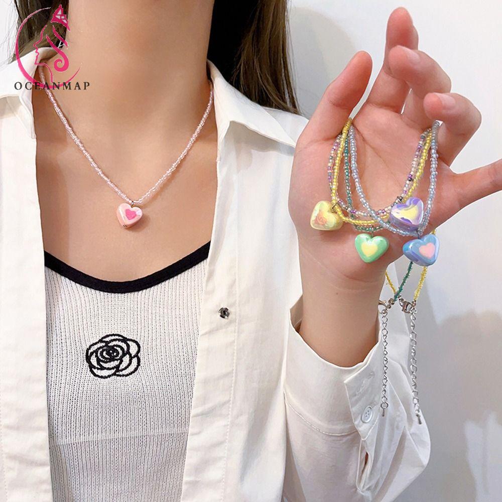 OCEANMAP Y2k Vòng Cổ Choker Resin Hình Trái Tim / Bướm Acrylic Nhiều Màu Sắc Ngọt Ngào Cho Nữ