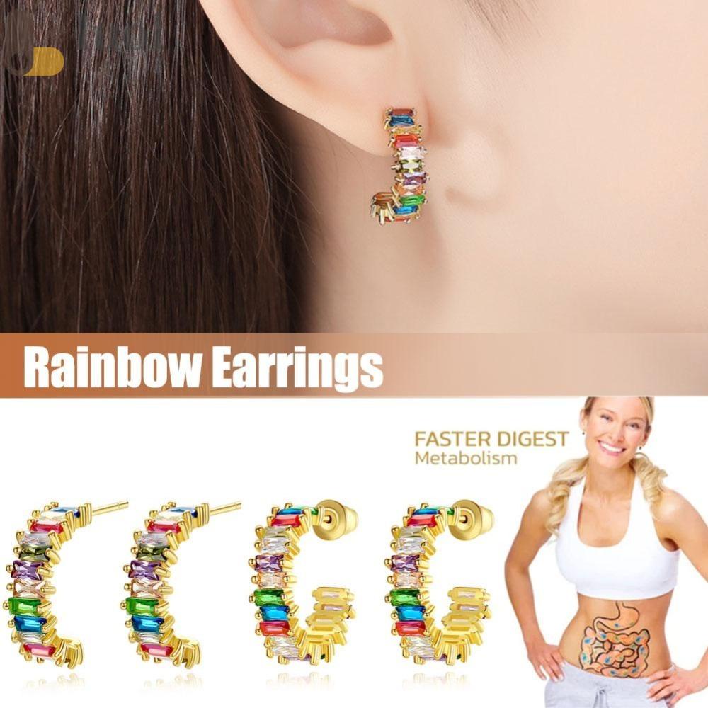 LUOL Khuyên Tai Bấm Huyệt Tourmaline Màu Cầu Vồng Thời Trang Vintage Cho Nữ