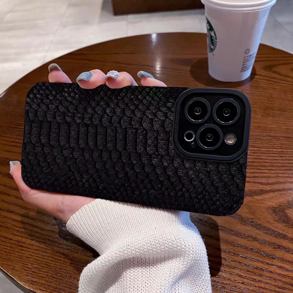Ốp Điện Thoại Da Cừu Viền TPU Dẻo Màu Đen Sang Trọng Chống Sốc Cho iPhone 11pro Max 14 Promax 11 12 / 13 / 6 / 7 / 8Plus / X Max
