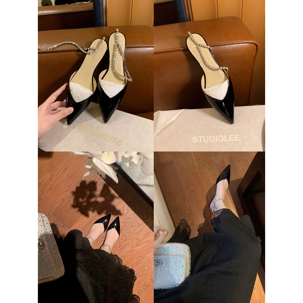 Giày Sandal Mũi Nhọn Đế Bằng Đính Đá Thời Trang Mùa Hè 2023 Cho Nữ