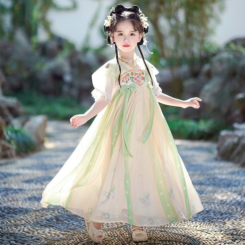 Đầm Cổ Trang Tay Ngắn Phong Cách Trung Hoa Thời Trang Mùa Hè Xinh Xắn Cho Bé Gái