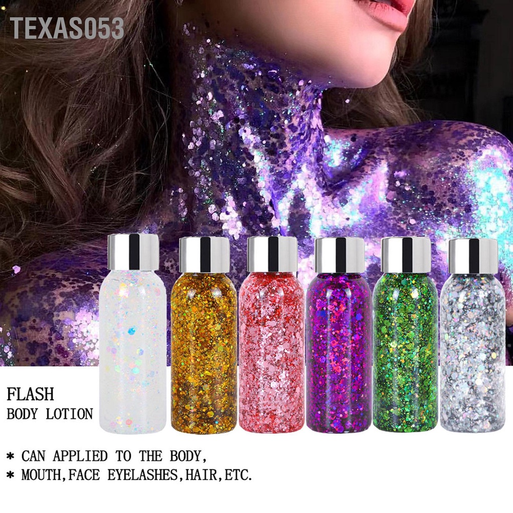 Texas053 Bộ 6 Màu Mịn Lấp Lánh Toàn Phương Thủ Công Mỹ Phẩm Cho Thân Móng Mặt Tóc Phấn Mắt Trang Điểm 180ML