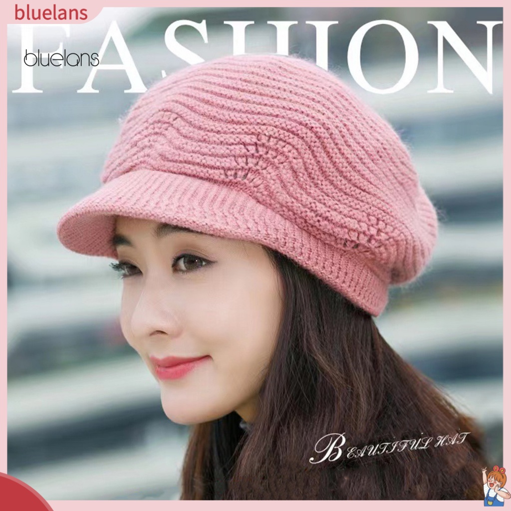 Nón Beret Dệt Kim Dày Dặn Màu Trơn Thời Trang Thu Đông Cho Nữ
