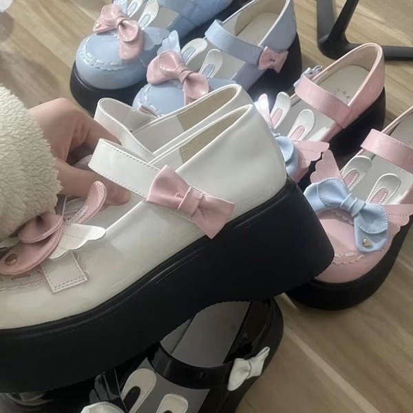 Giày Nữ Da Nơ Nhật Bản Đầu Tròn Lolita Đáy Dày