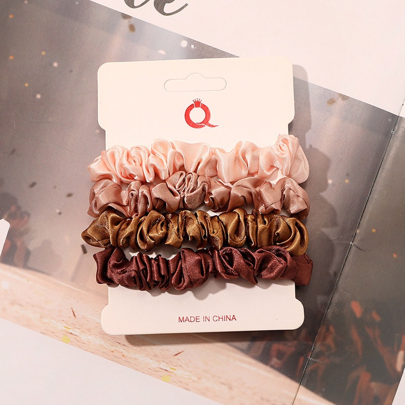 Ygt Set 4 Dây Buộc Tóc Vải Satin Màu Trơn Co Giãn Thời Trang Cho Nữ