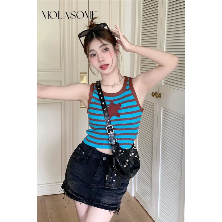 Áo Tank Top Sát Nách Cổ Yếm Màu Sắc Tương Phản Thời Trang 2023 Cho Nữ