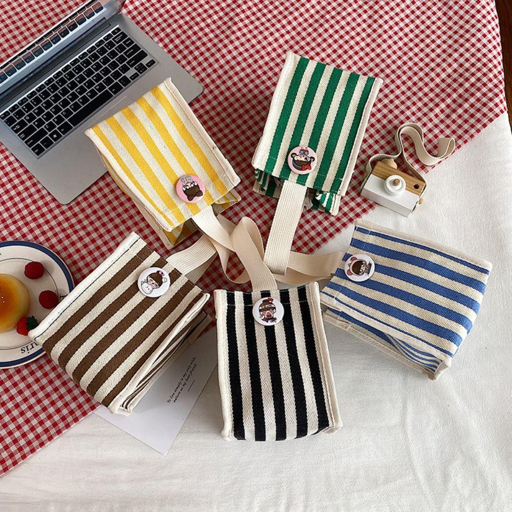 Túi Tote Vải Bạt Tay Cầm Ngắn Kẻ Sọc In Hình Hoạt Hình Thời Trang Có Thể Đựng Đồ Ăn Trưa Khi Đi Biển