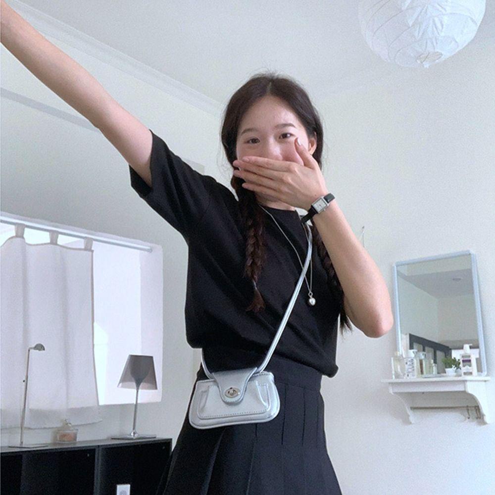 MIQUEL Túi Đeo Chéo Mini Màu Đen / Bạc Phong Cách Hàn Quốc Thời Trang Cho Nữ