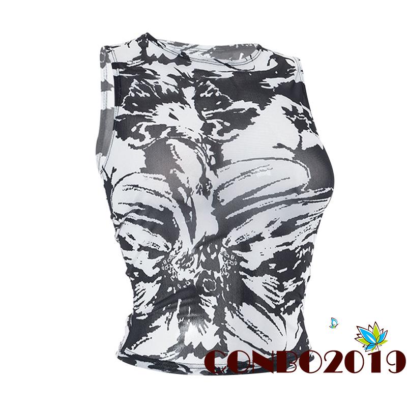 Áo Tank Top Không Tay Cổ Tròn In Họa Tiết Trừu Tượng Thời Trang Mùa Hè Dành Cho Nữ