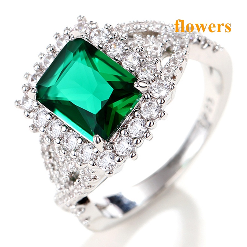 Nhẫn Bạc Đính Đá Zircon Xanh Lá Sang Trọng Thời Trang Phổ Biến