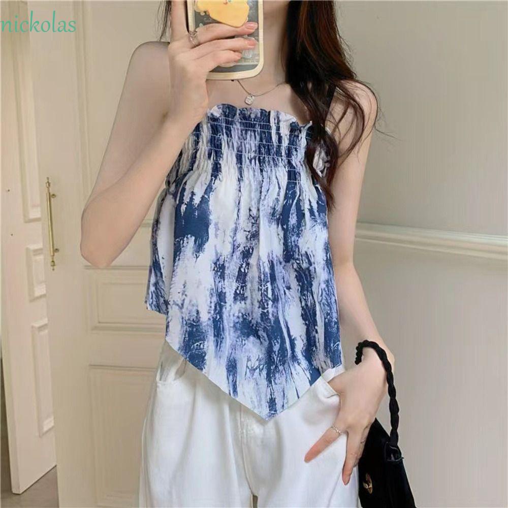 NICKOLAS Áo Lót Y2K Hở Lưng In Họa Tiết Thời Trang Mùa Hè Quyến Rũ Cho Nữ
